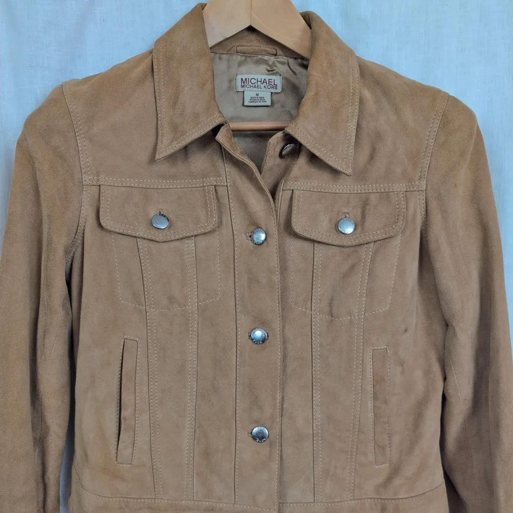 Michael Kors; Michael Brown Leather Suede Ladies' Trucker Jacket Medium - Image 9