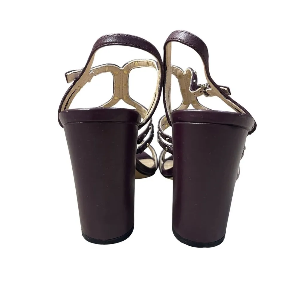 White House Black Market Polly Studded Sandals Block Heel Burgundy Size 7 - Image 5