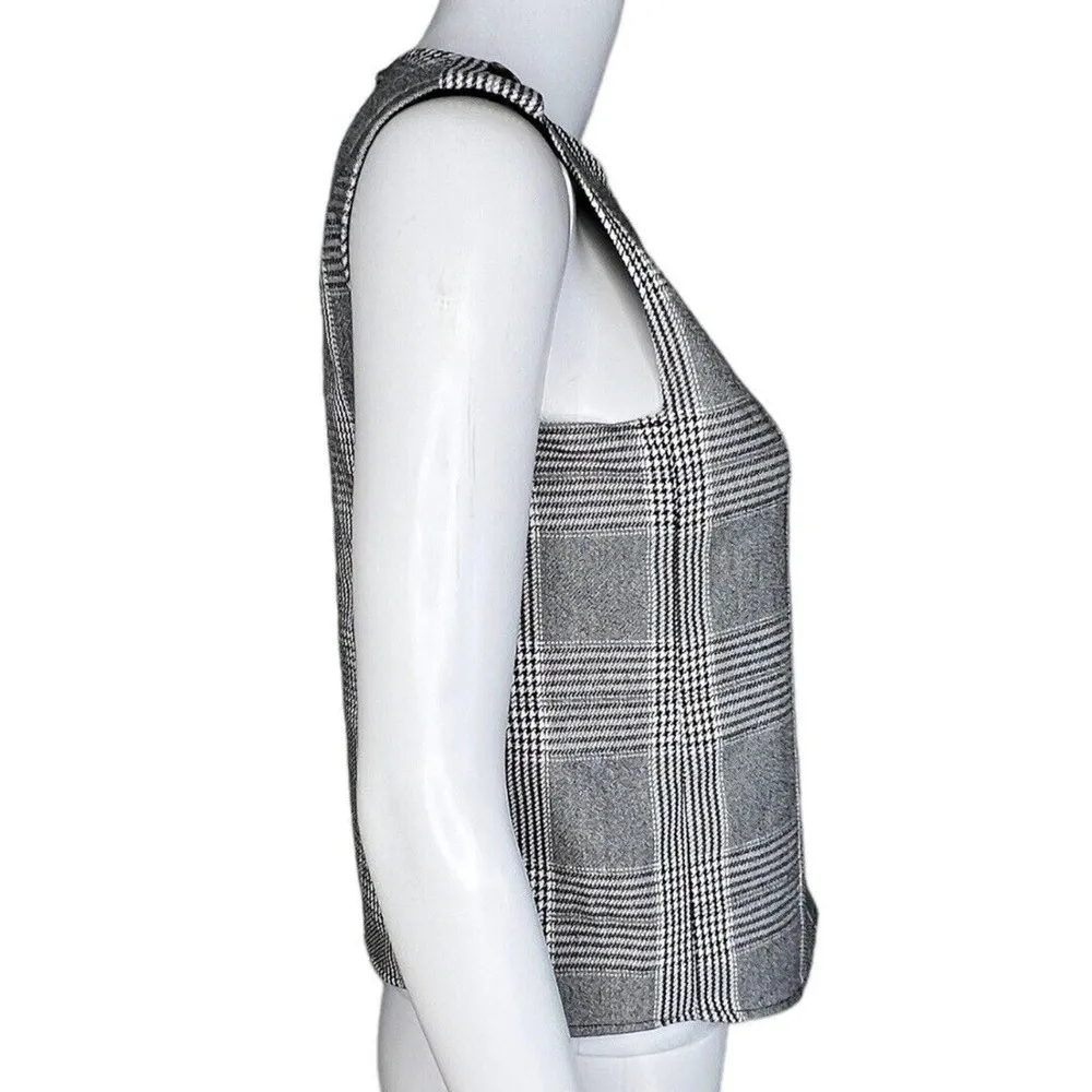 Zara Basic Top Womens XS Black White Houndstooth Plaid Casual Workwear Versatile - Image 2