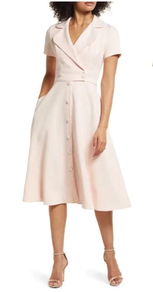 NWT BLACK HALO 2 Ingrid Button Front Trench Dress Cady Bi-Stretch Sweet Blush 2 - Image 1