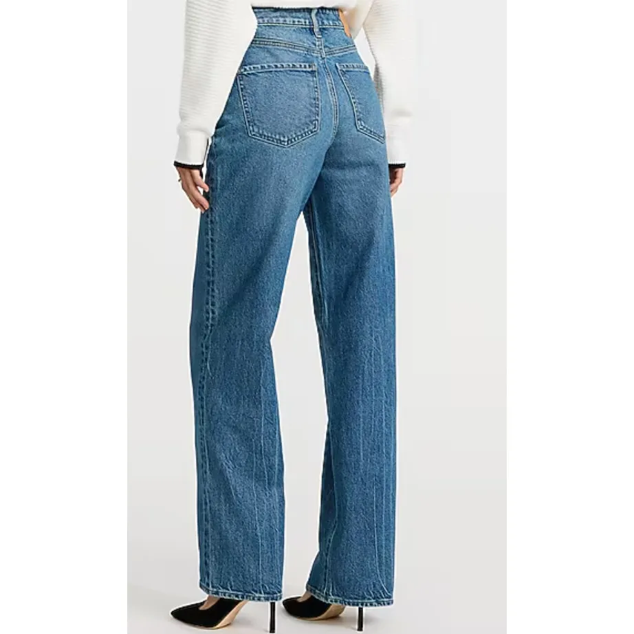 Express Button Fly Relaxed Straight High Rise Jeans Black Size 8 Short - Image 2