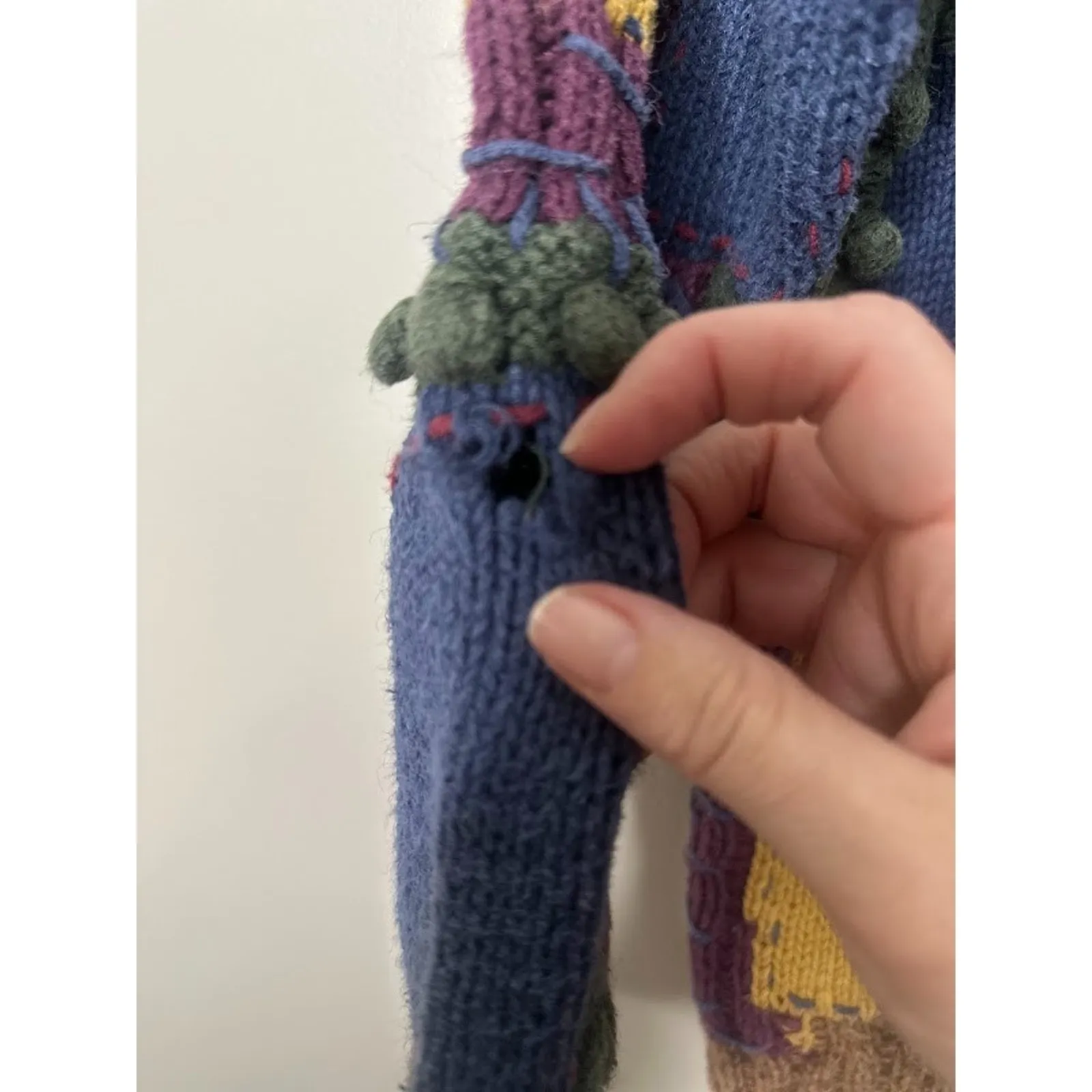 Vintage 90s Express Tricot Hand Knitted Sweater Medium Leaves Patchwork Boho - Image 4