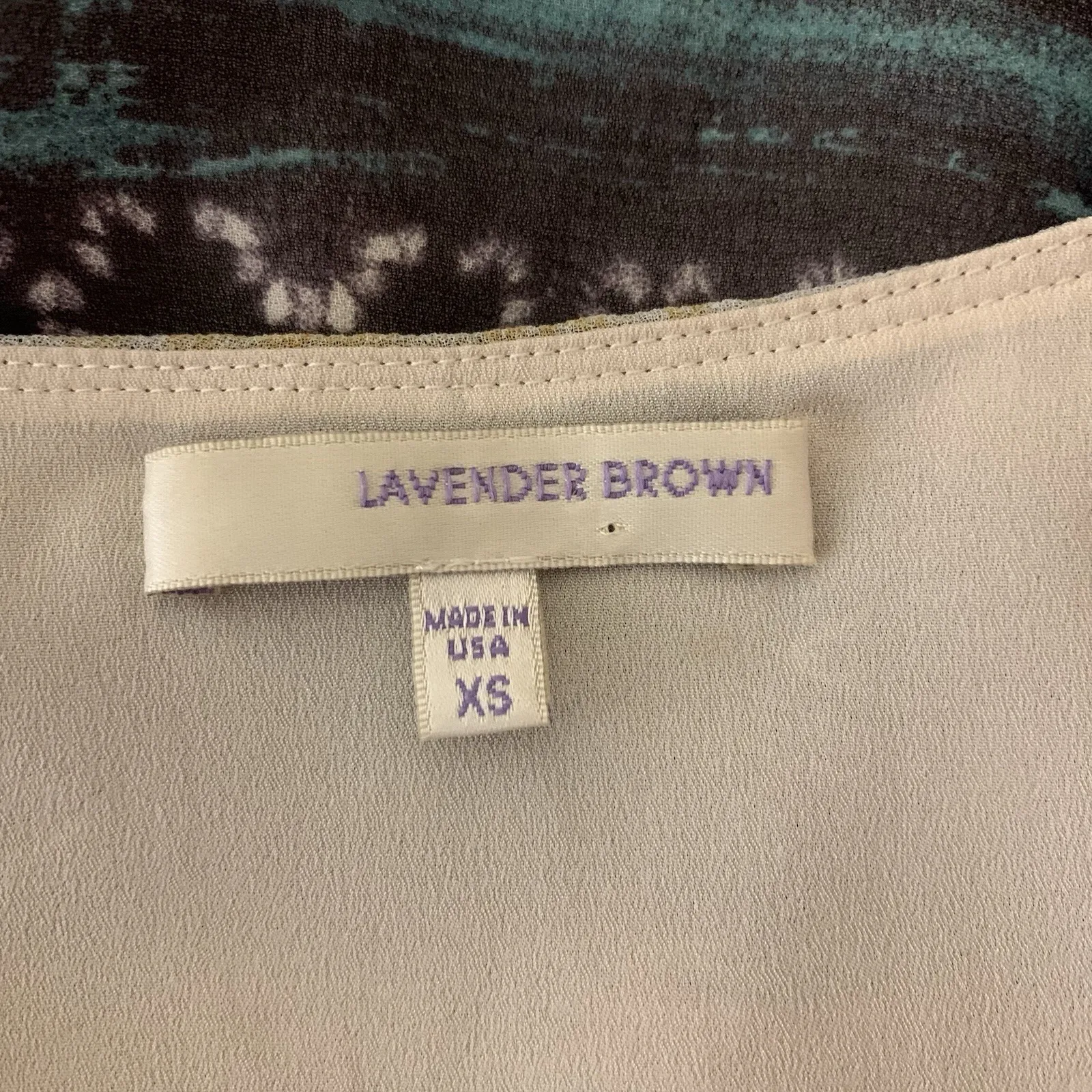 Lavender Brown Abstract Stripe Swing Dress V Neck Long Sleeve Boho XS - Image 5