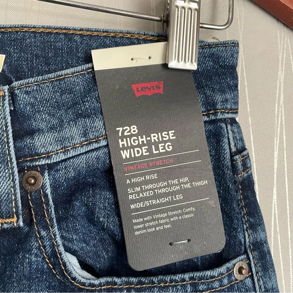 Levi’s 728 Women’s Size 26 High Rise Wide Leg Jeans Woodstock Blue - Image 8