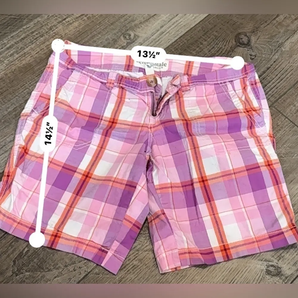 Aeropostale‎ Plaid Bermuda Shorts Purple Coral Pink Cotton Casual Size 7/8 - Image 3
