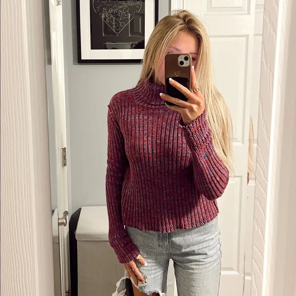 Free People Purple Marled Ribbed Turtleneck Sweater - Image 2