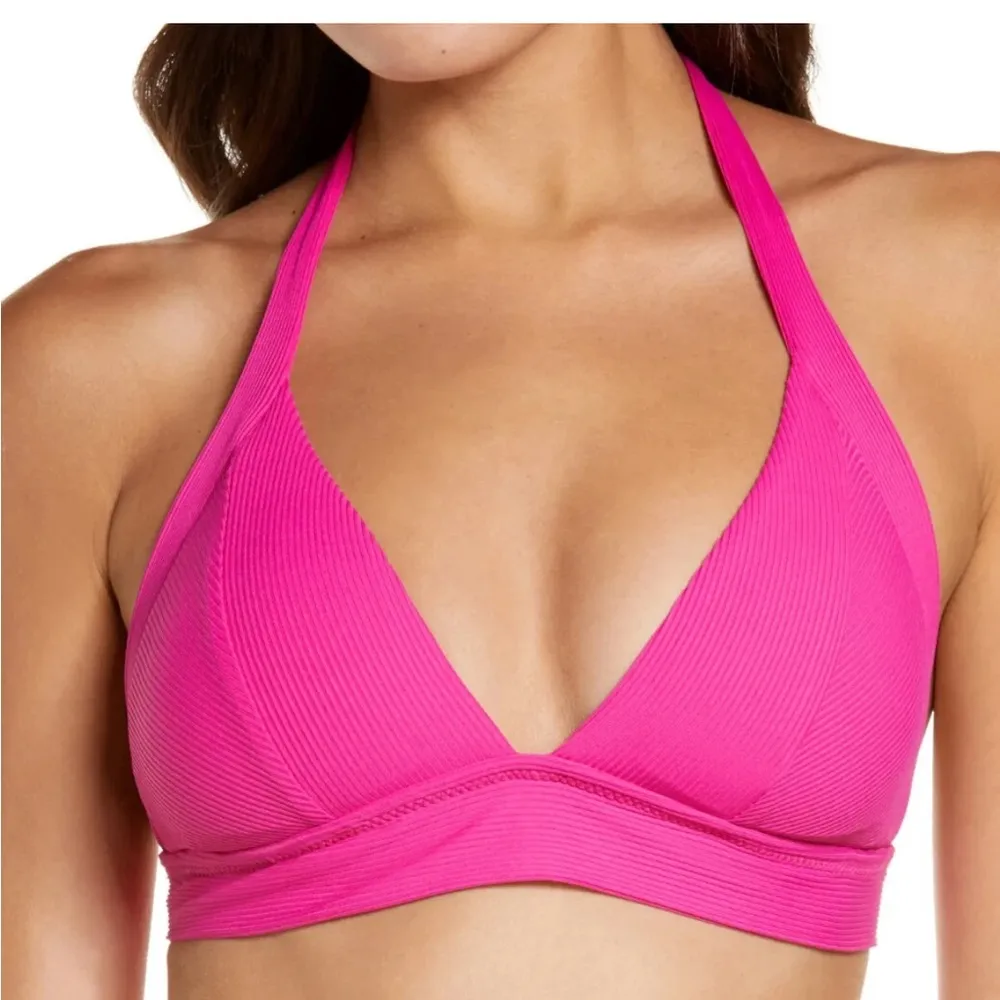 Becca by Rebecca Virtue L2052 Raspberry Ribbed Halter Bikini Top size D cup NWT - Image 1
