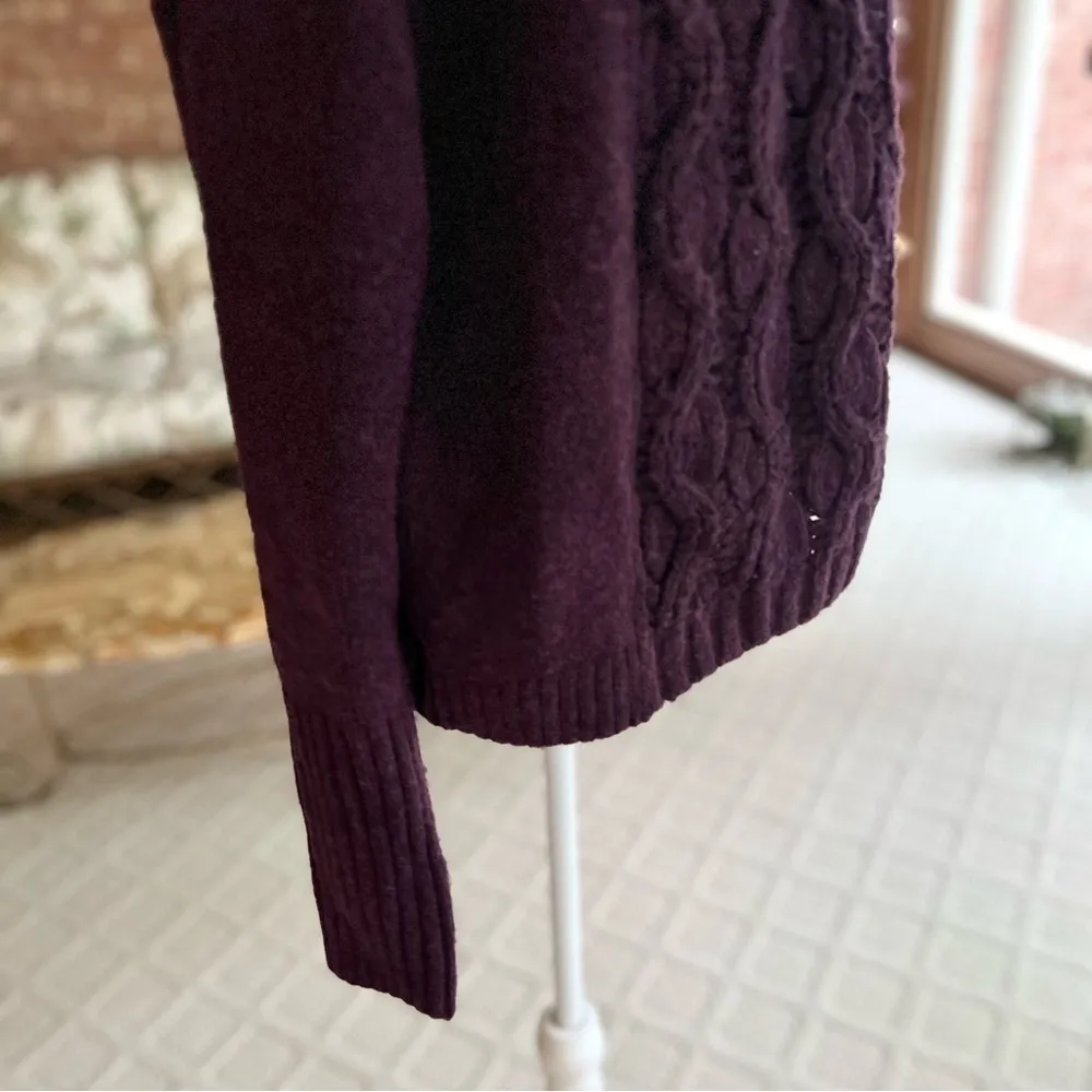 WHBM Sweater Cable Knit Turtleneck Purple Plum M Chunky Knit Chic Work Party - Image 12