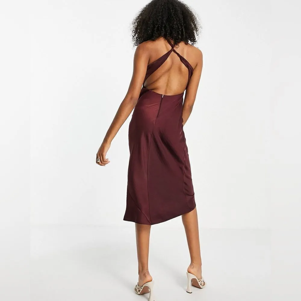 ASOS DESIGN bias cut midi dress with scoop back in satin twill C17 - Image 2