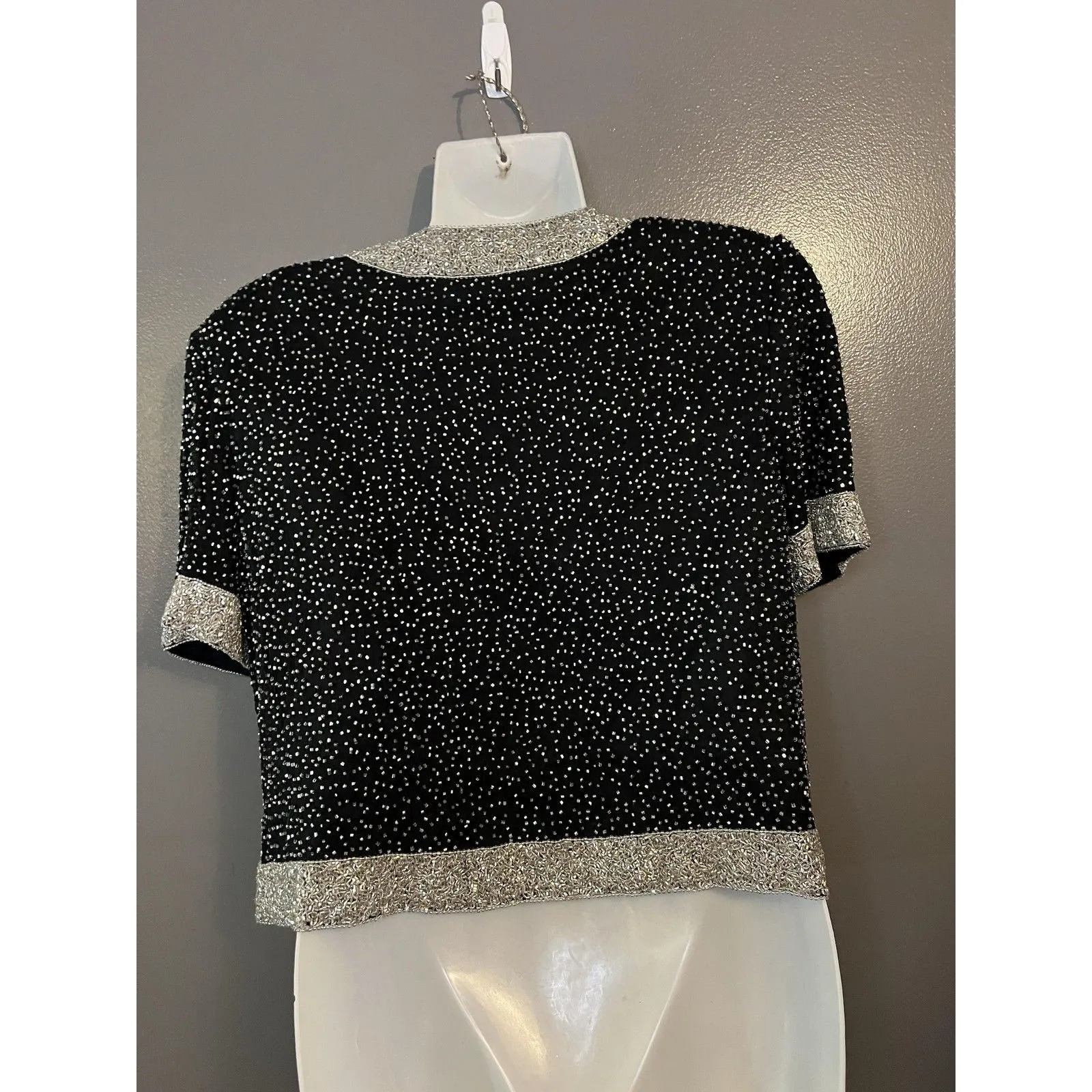 Stenay Petite Jacket Womens Petite Large Black Silver Beaded Silk Evening Party Size undefined - Image 6