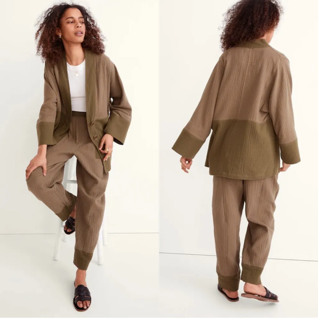 Madewell Lightspun Robe Jacket in Colorblock Distant Surplus Green Small - Image 2
