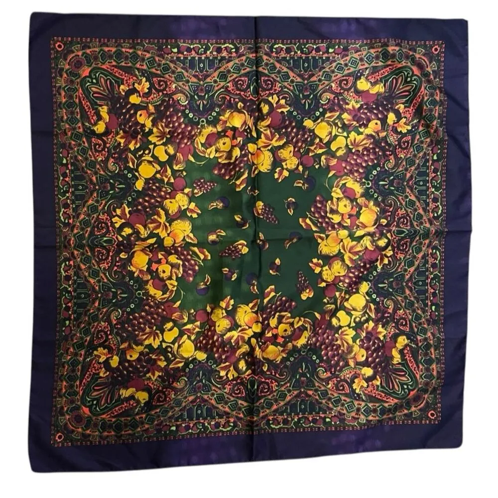 Cinzia Fiori Purple Polyester Square Scarf with Fruit Motif - Image 5