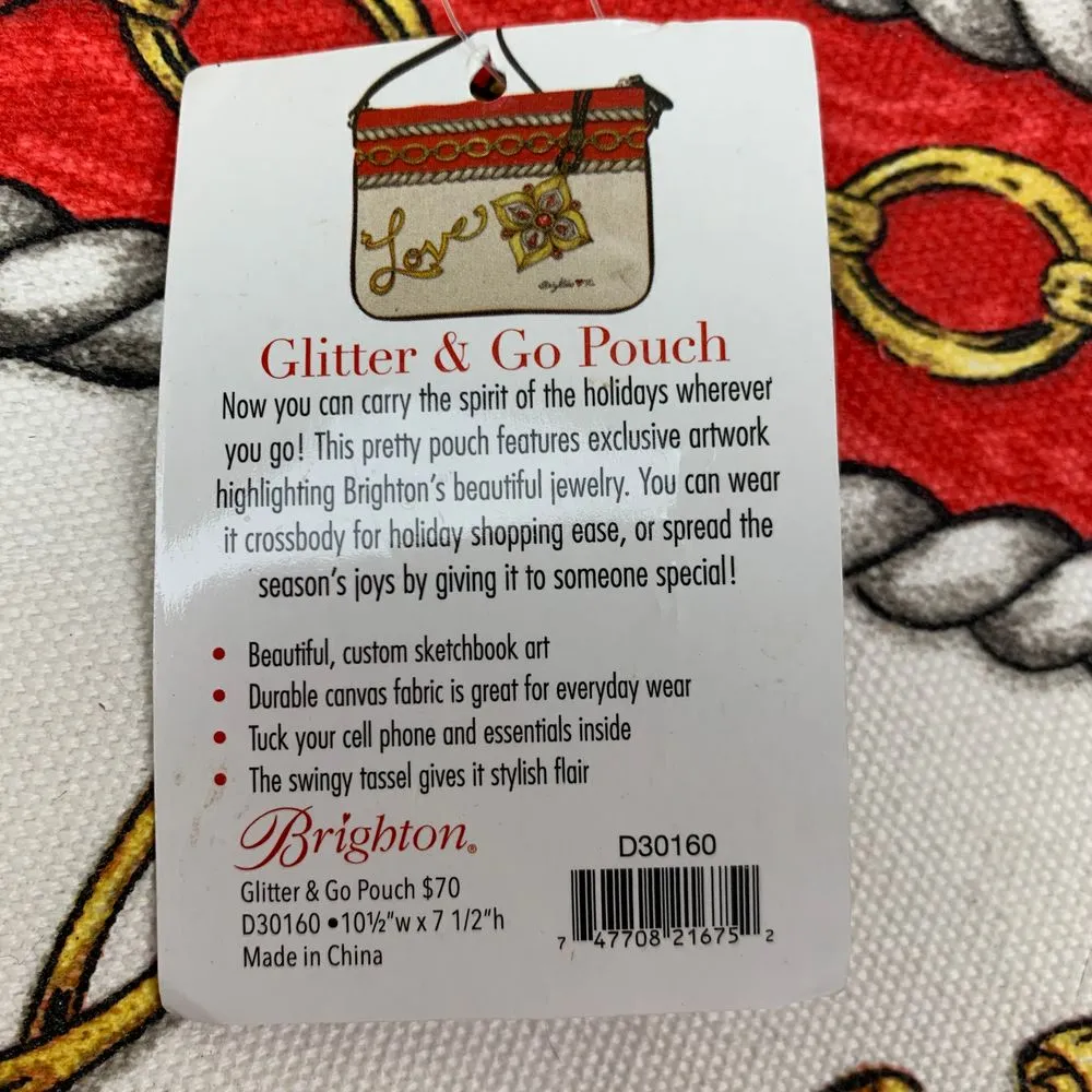Brighton "Glitter & Go" Crossbody Pouch Purse with‎ Tassel, Canvas Print - NWT - Image 4