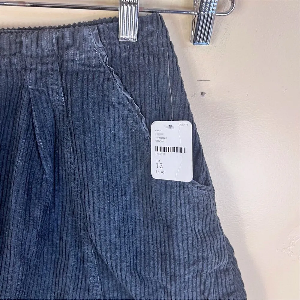 NWT Free People Corduroy Women's Size 12 Black A-Line Skirt Fringed Raw Hem Boho - Image 2