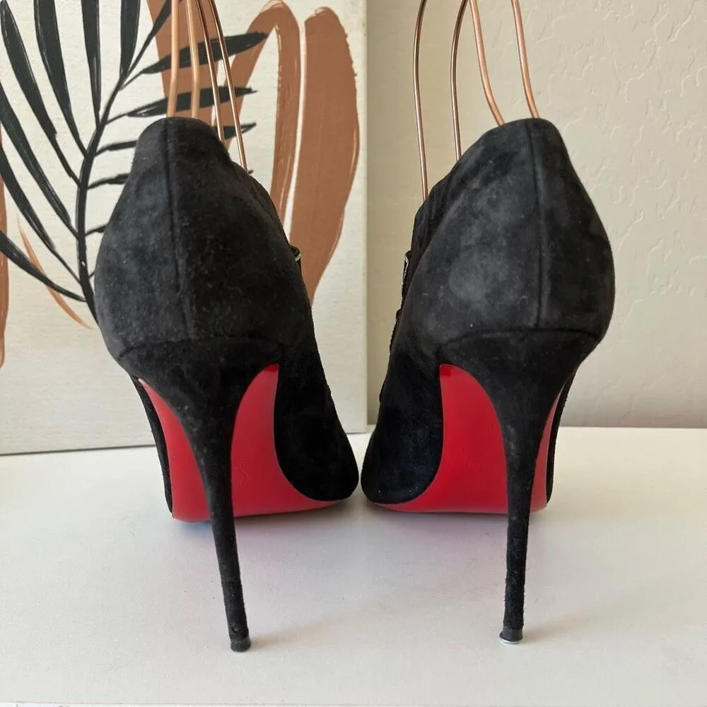 Christian Louboutin Heels Triplica Strass 100‎ Suede Booties Black Size EU 40 - Image 4