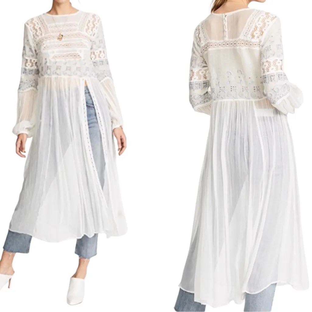 NWT Free People Sweet Sunny Days Gauze Tunic / Dress Ivory Small Retail $168.00 - Image 2