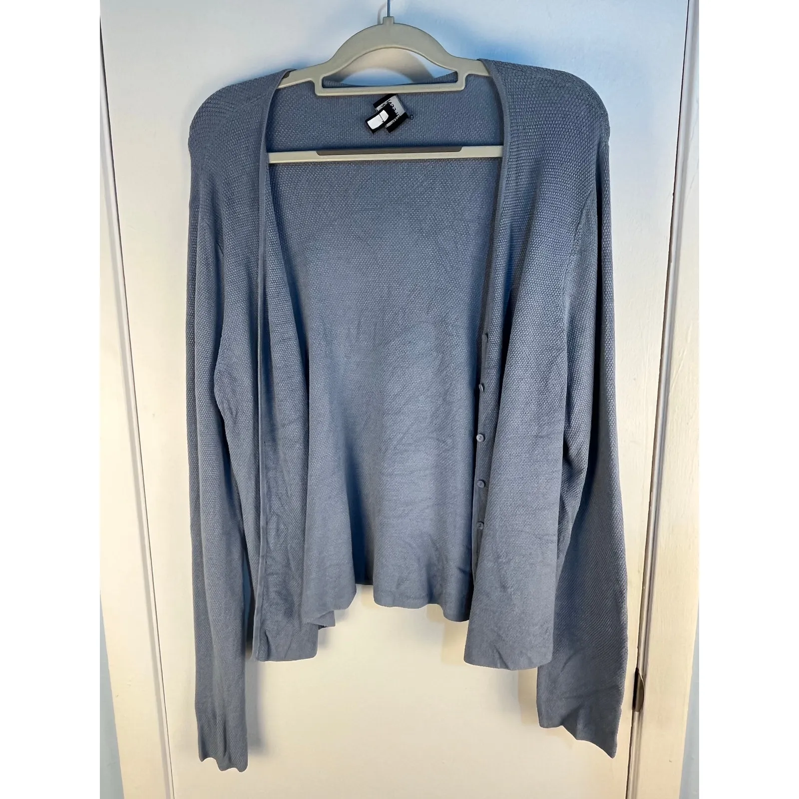 Eileen Fisher Cardigan Sweater Small Blue Silk Blend Preppy Minimalist Office - Image 2