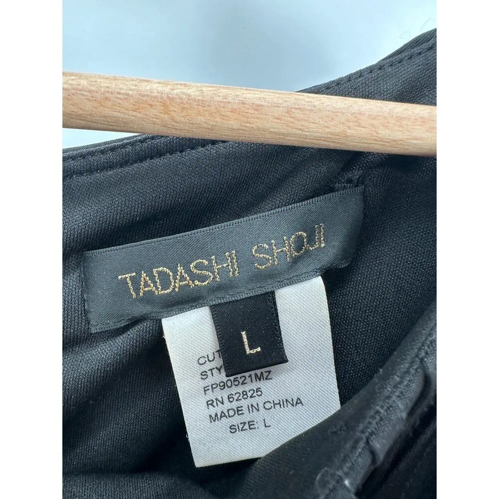 Tadashi Shoji Black Cocktail Dress Basket Weave Pleat Cocktail Party Fitted Sz L - Image 6