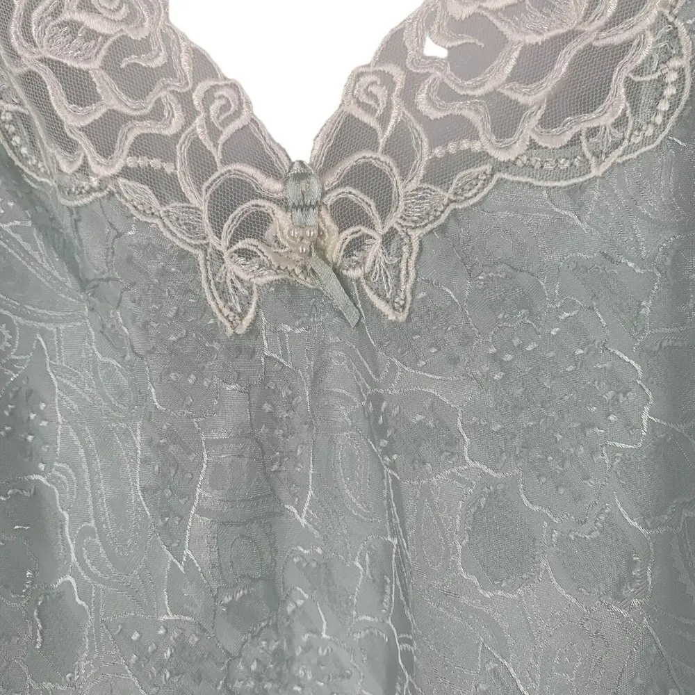 Vintage WACOAL Light Blue Floral Jacquard Satin Chemise Size Small Nightie - Image 2