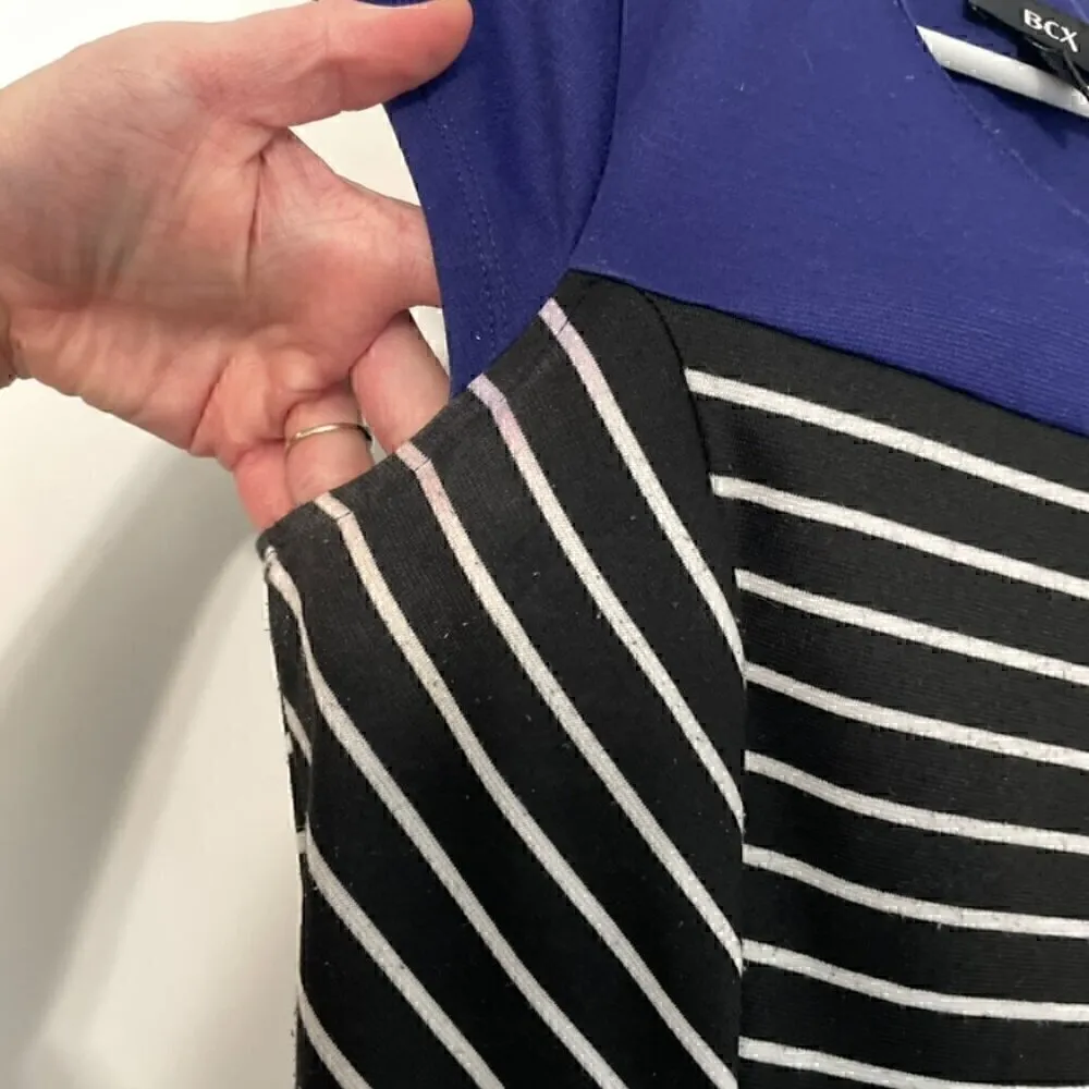 BCX Black White Indigo Colorblock Striped Cap Sleeve Fit & Flare Dress JUNIORS 7 - Image 13
