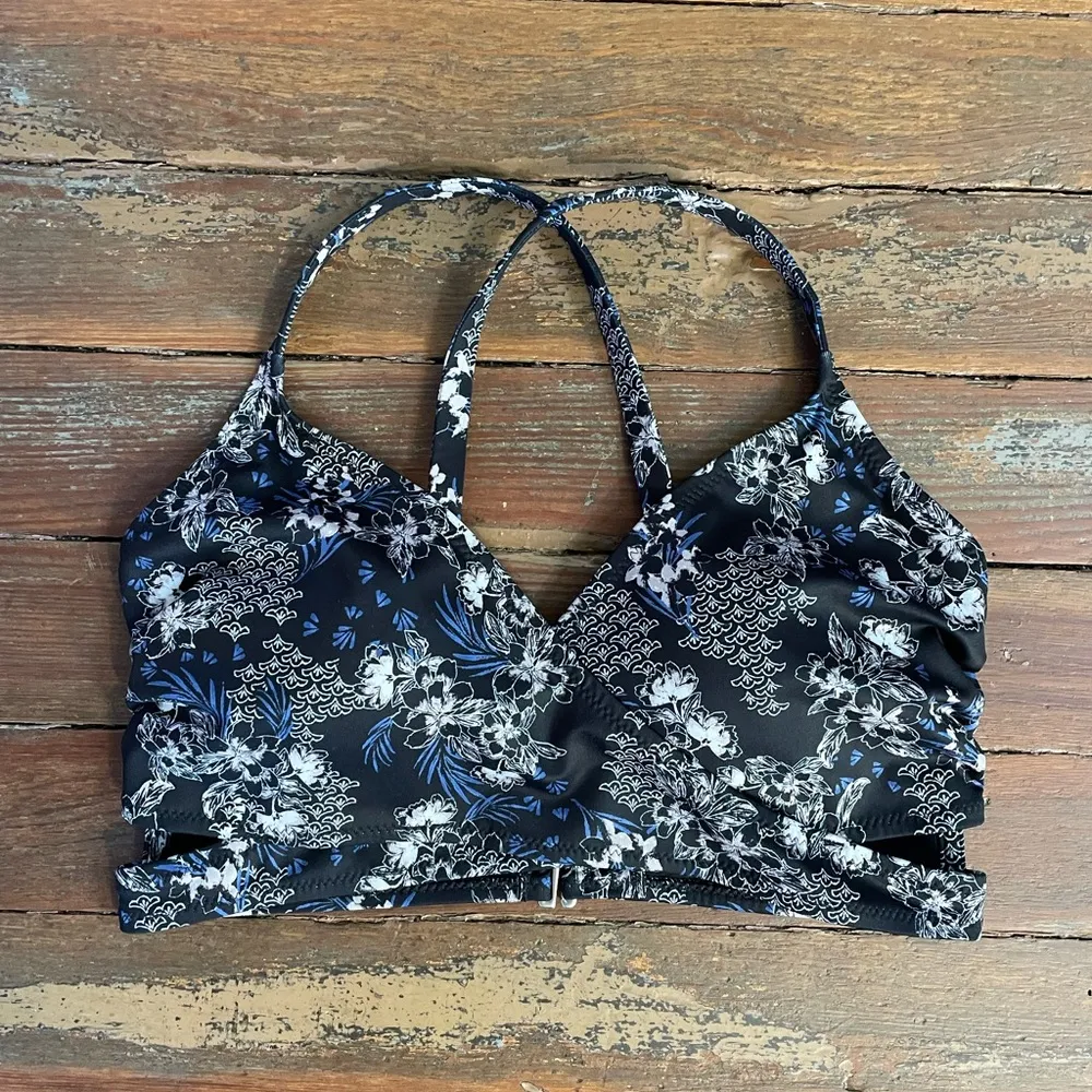 Garnet Hill Black Floral Riviera Wrap Front Bikini Swim Top - Sz 10 💛🎀 - Image 7