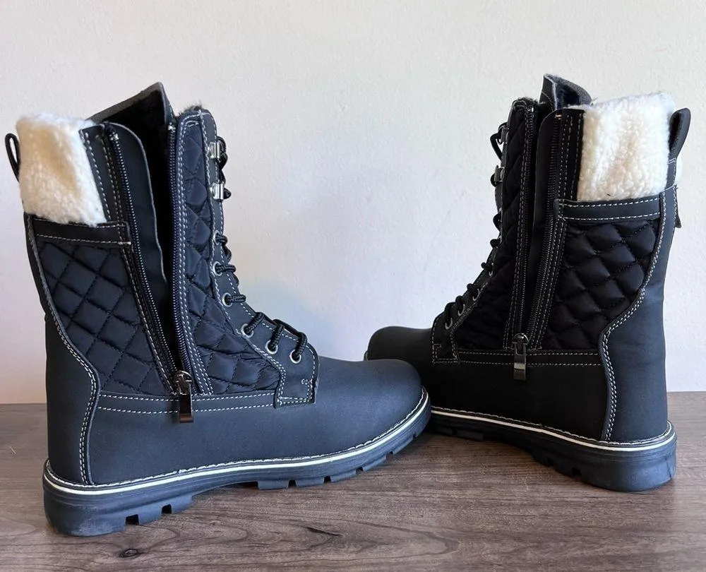 Polar Lace Up Quilted Faux Fur Lined Women's Boot With Side Zip Pocket Size 7 - Image 2