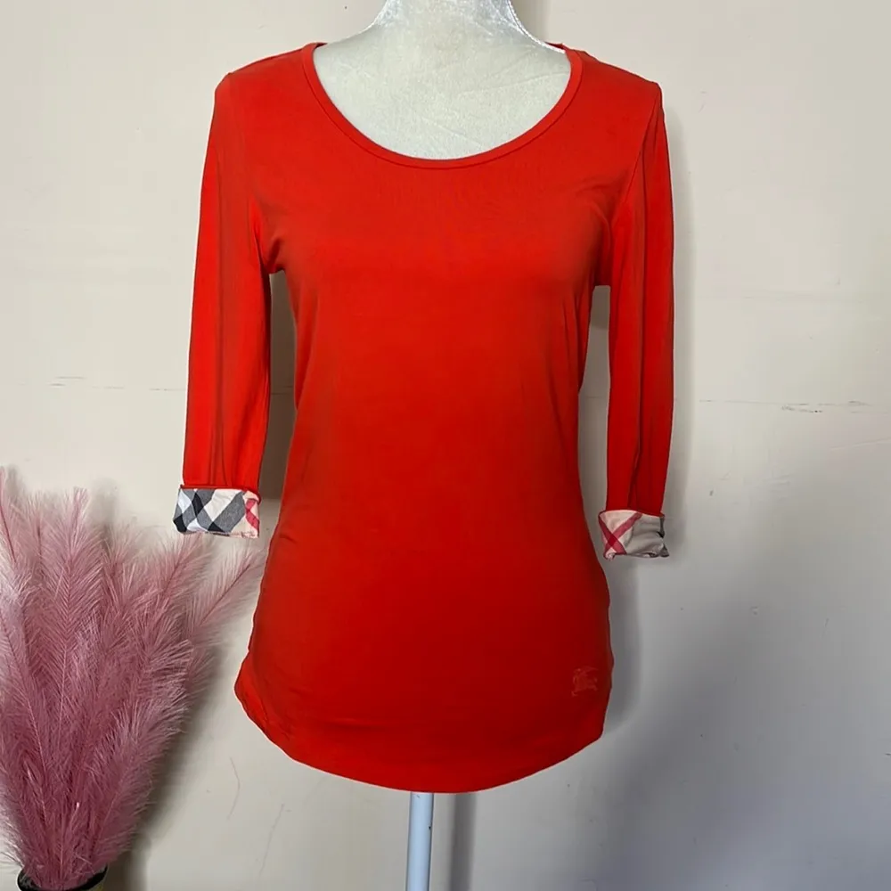 Burberry Brit • scoop round neck check cuff stretch top - Image 64