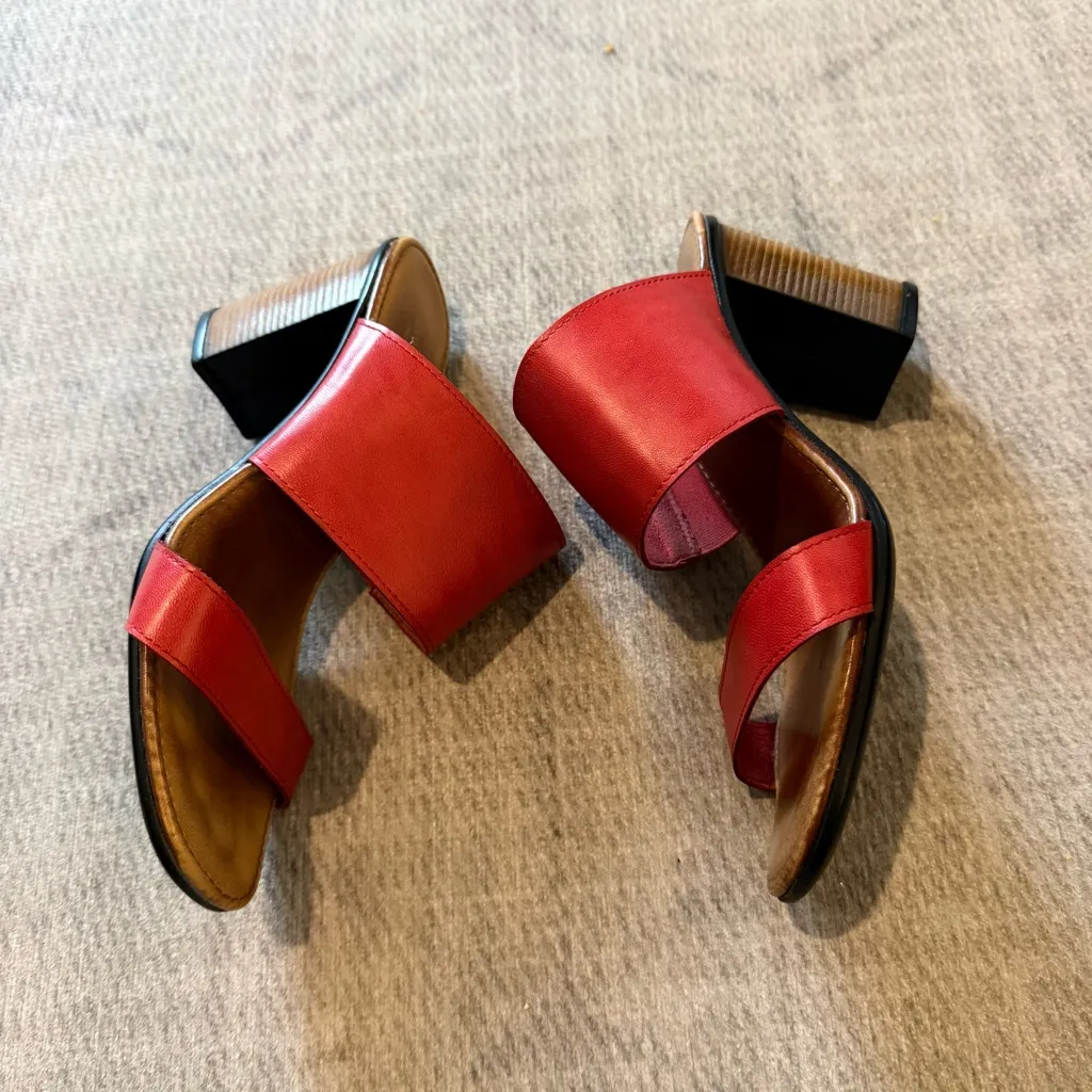 Nine West Italy Leather Citigrl Red and Brown Mules with Modern Block Heel 6 - Image 5