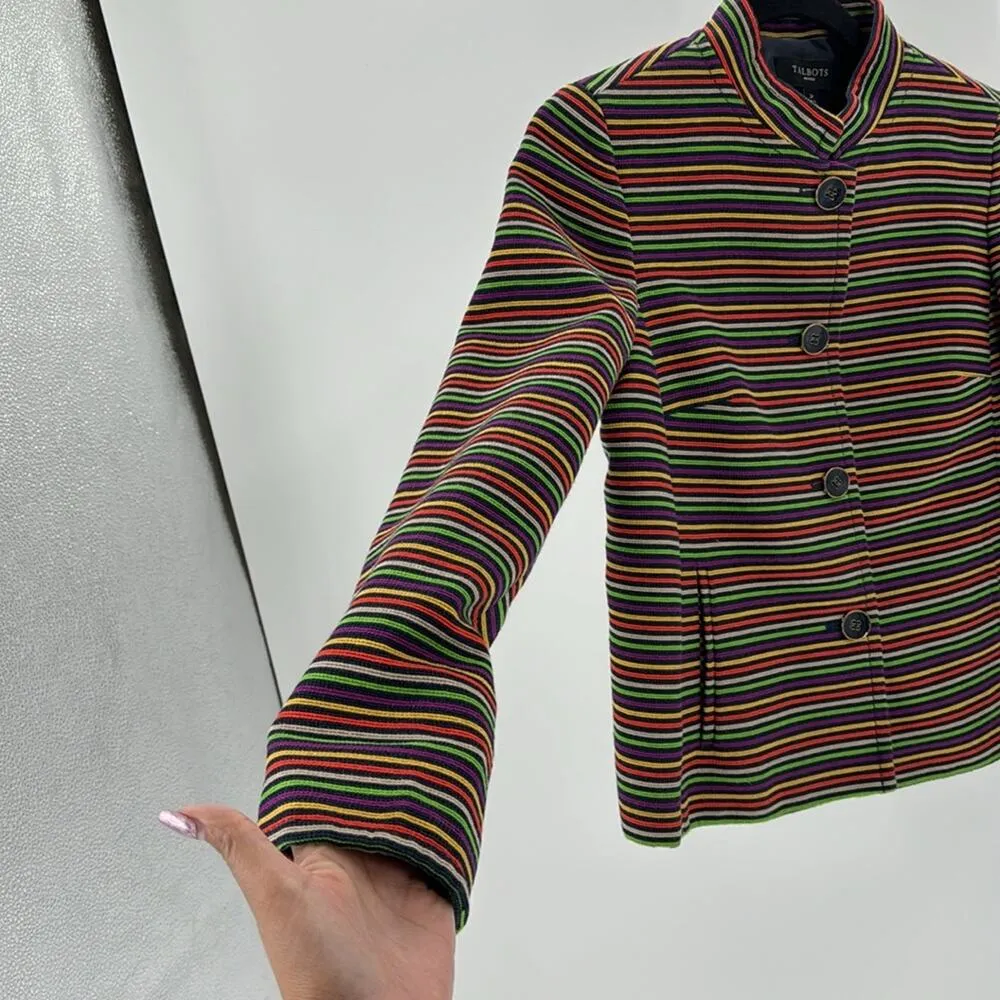 Talbots Cotton Blend Striped Blazer Multicolor Lined pop of color artsy 4P - Image 3