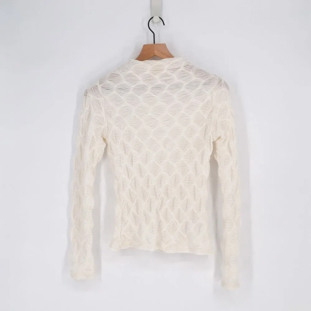 Anthropologie Maeve Talia Long Sleeve Mock Neck Textured Top in Ivory Women's S - Image 7