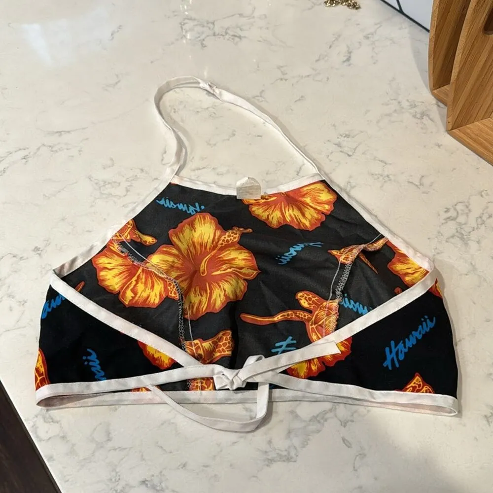 Hawaiian halter cropped top made in Hawaii black orange tropical Summer size L Size L - Image 4