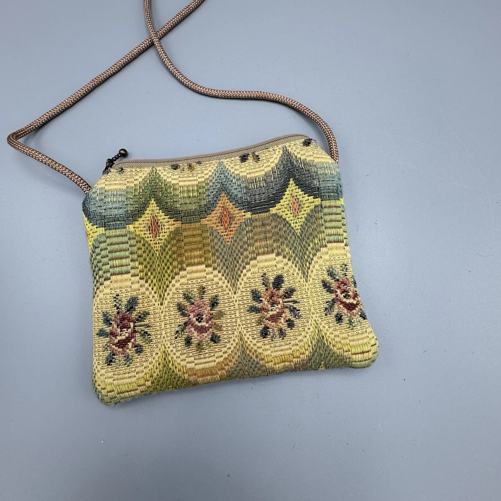 Vtg Bettz Designs Woven Floral Crossbody Purse Zipper Pouch Cottagecore USA Size 0 - Image 3