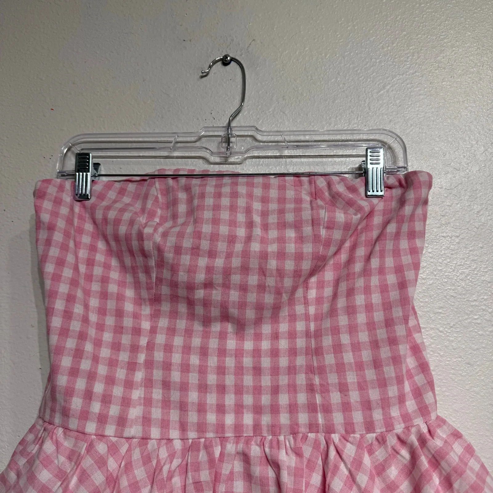Missguided Pink Gingham Strapless Bandeau Top Sz M - Image 3