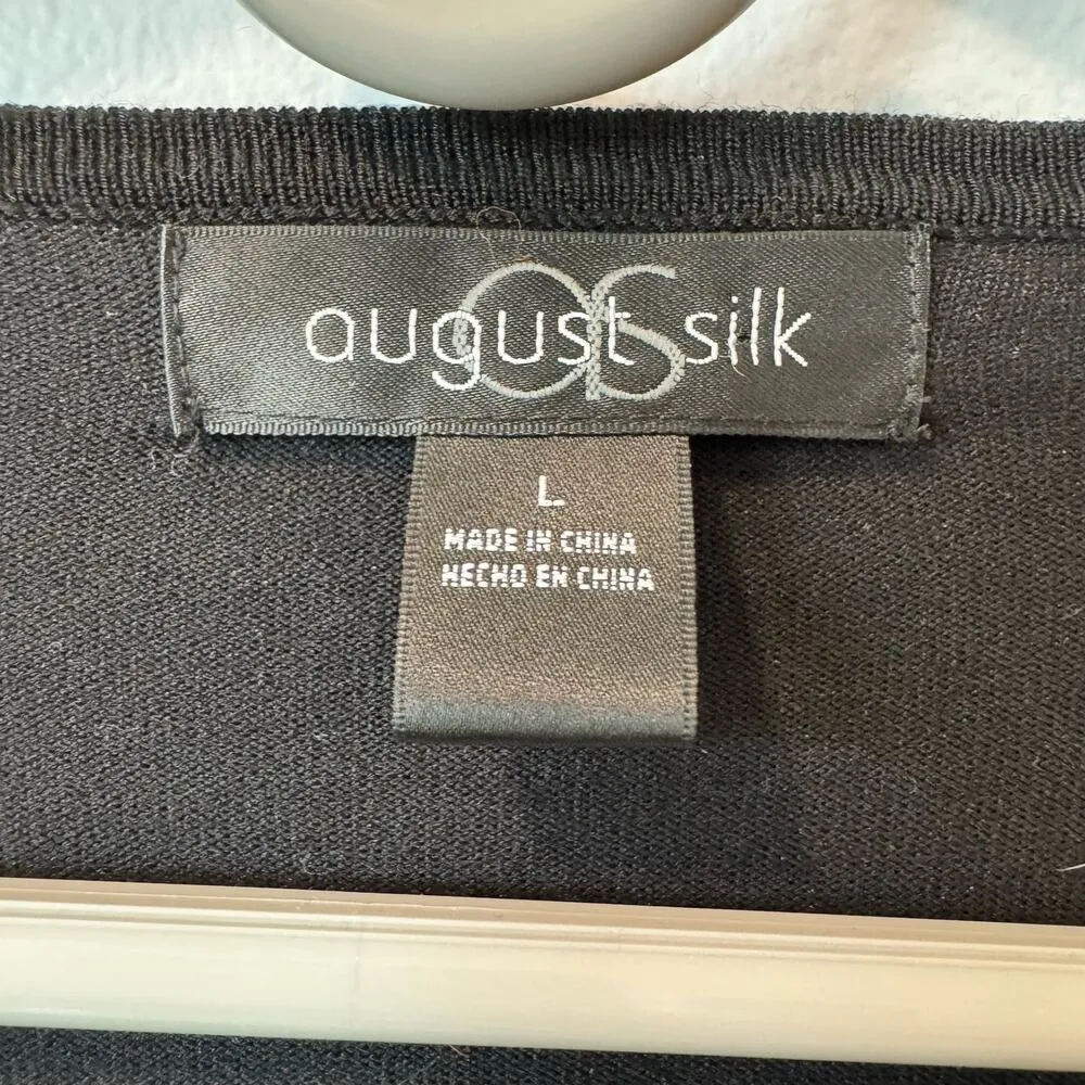 August Silk Academia Cardigan Sweater Black 3/4 Sleeves 3D Floral Silk Large - Image 7