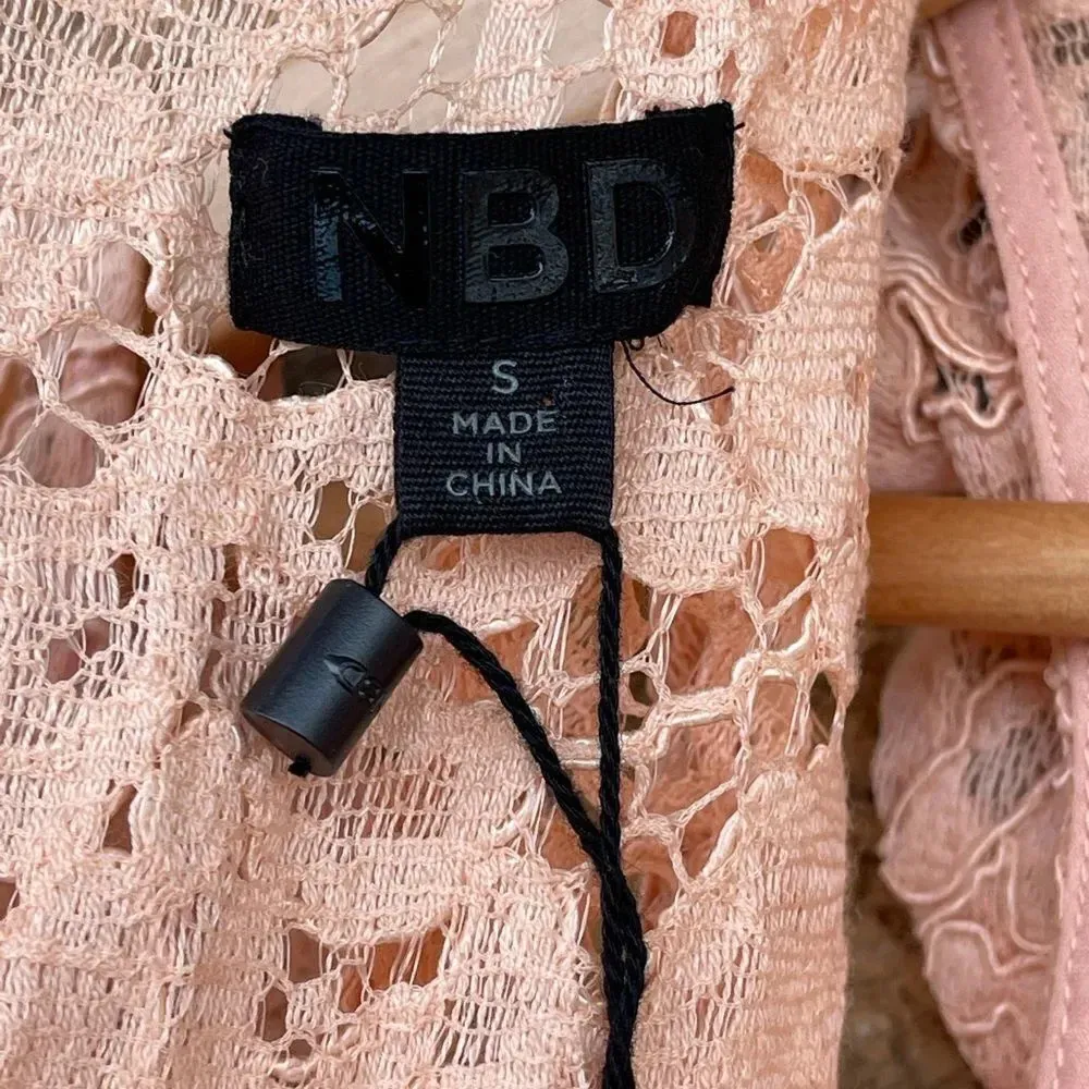 NBD Peach Allover Lace Cold Shoulder Dress small - Image 11