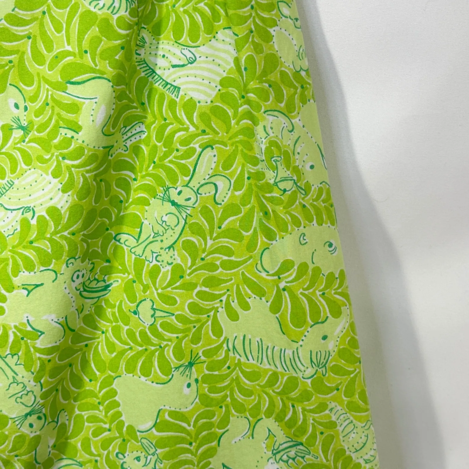 Lilly Pulitzer Size 4 Skirt VTG White‎ Label Green Animal Print Retro Cotton 464 - Image 9