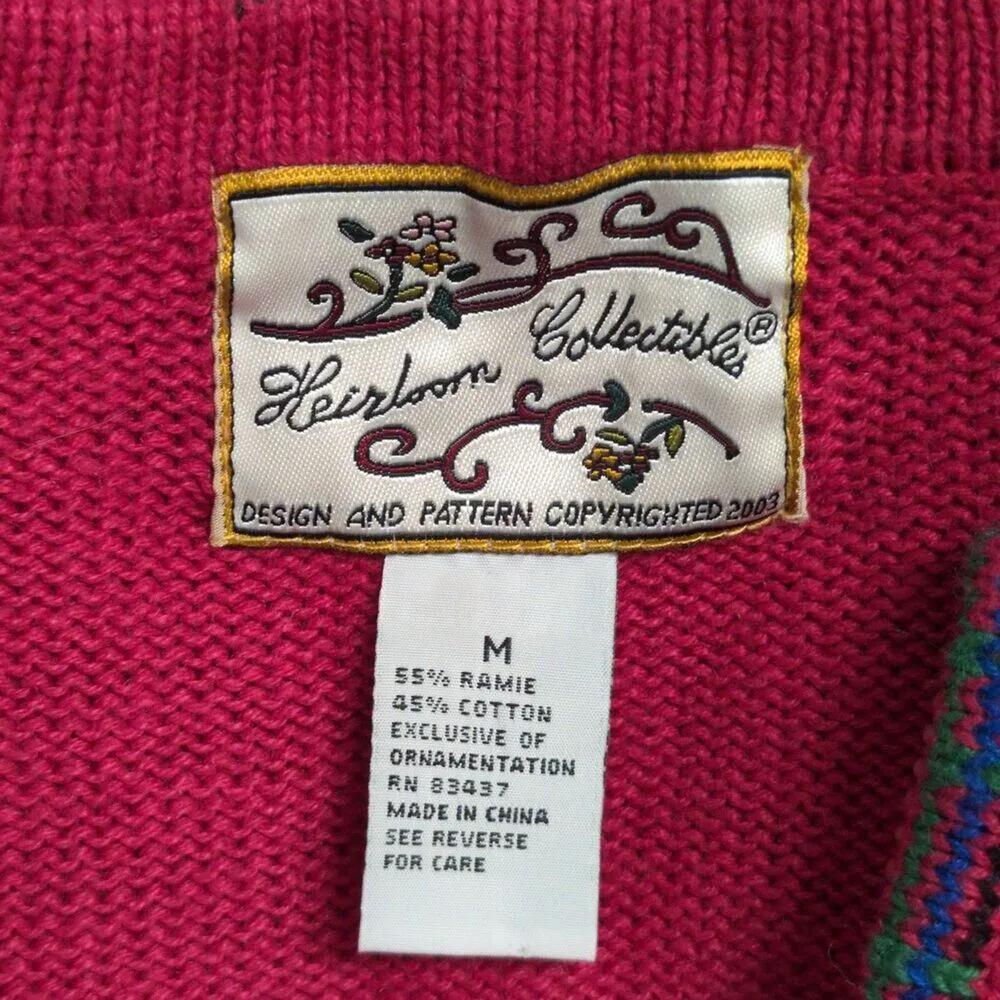 VTG Heirloom Collectibles Red Christmas Dog Applique Cardigan Sweater Size M - Image 6