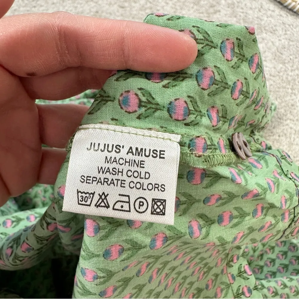 Jujus’ Amuse Women’s Cotton Button Down Shirt Longsleeve Tulip Print Spring L Green Size L - Image 12