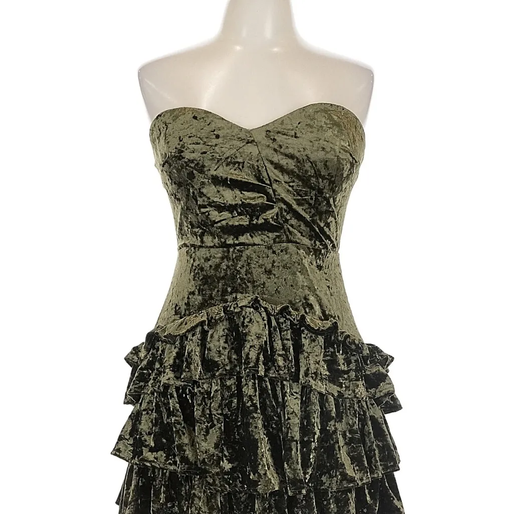 Elegant Olive Green Strapless Dress Size L - Image 4