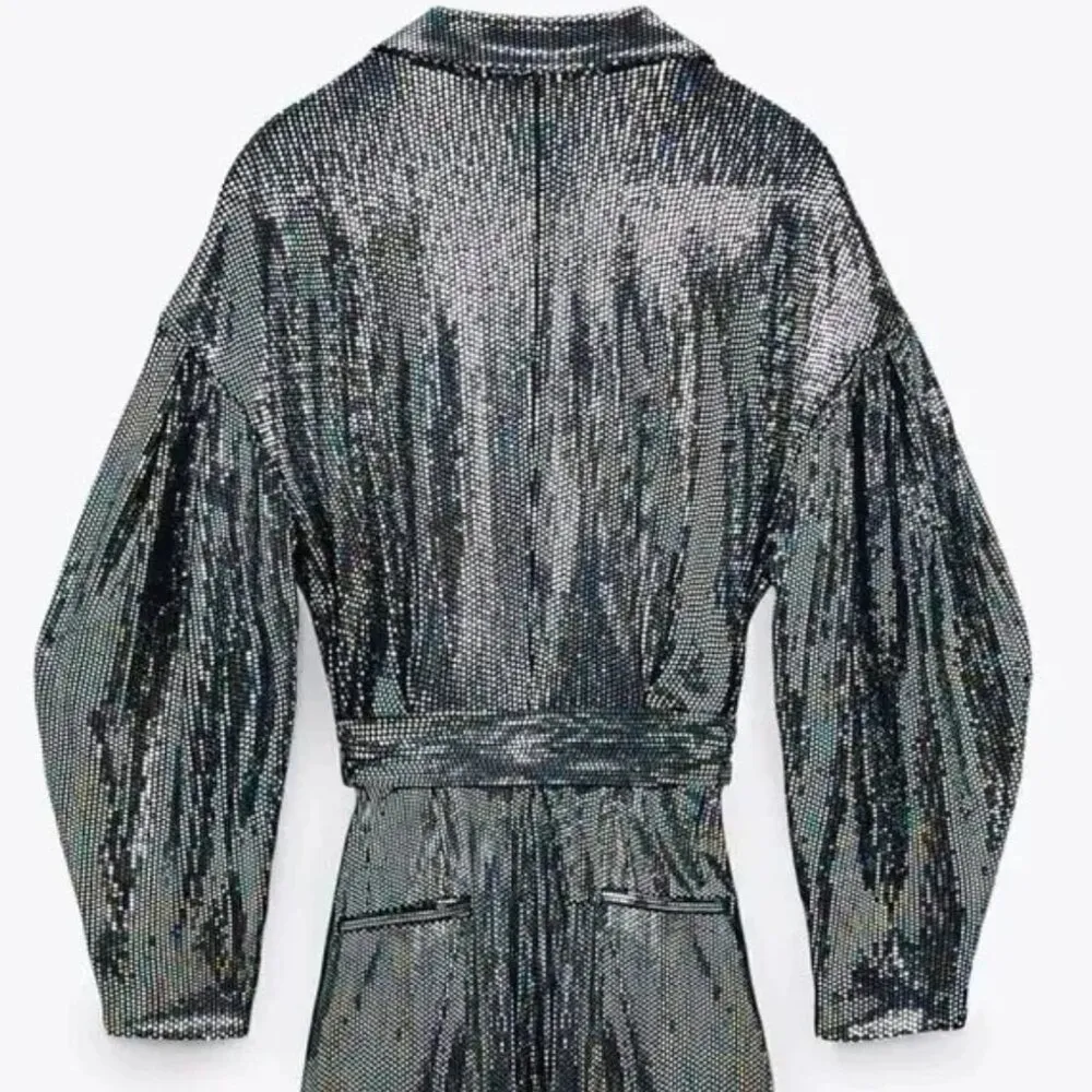 ZARA nwt BELTED SPARKLY JUMPSUIT - xs - Image 10