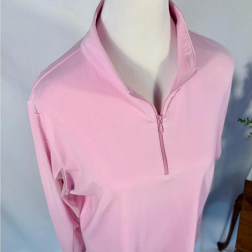 IBKUL Textured Solid UPF50+ 1/4 Zip Long Mesh Sleeve Sun Shirt in Soft Pink~XL💛 Pink - Image 2