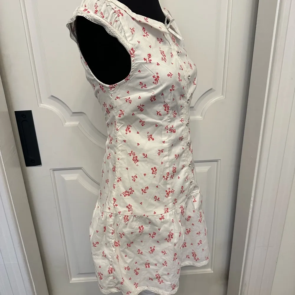 Free People Fitted Faux Shirtdress Open Back Hearts Collar Lace Trim Dress NWOT - Image 8