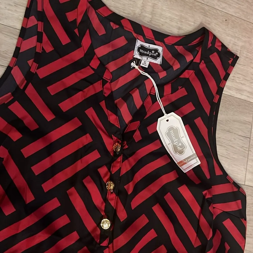 Mudpie NwT boutique small red black garnet striped tunic - Image 3