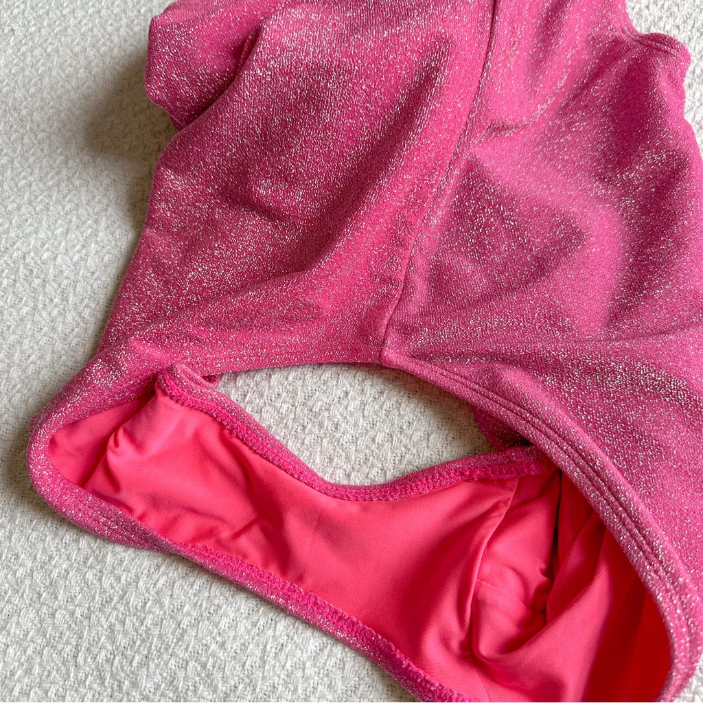 Good American Modern Tank Sparkle Metallic One-Piece Pink Swimsuit Medium - Image 6