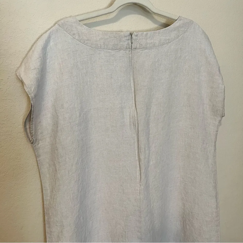 J. Jill Love Linen Neutral Cream Scoop Neck Linen Dress - Image 4