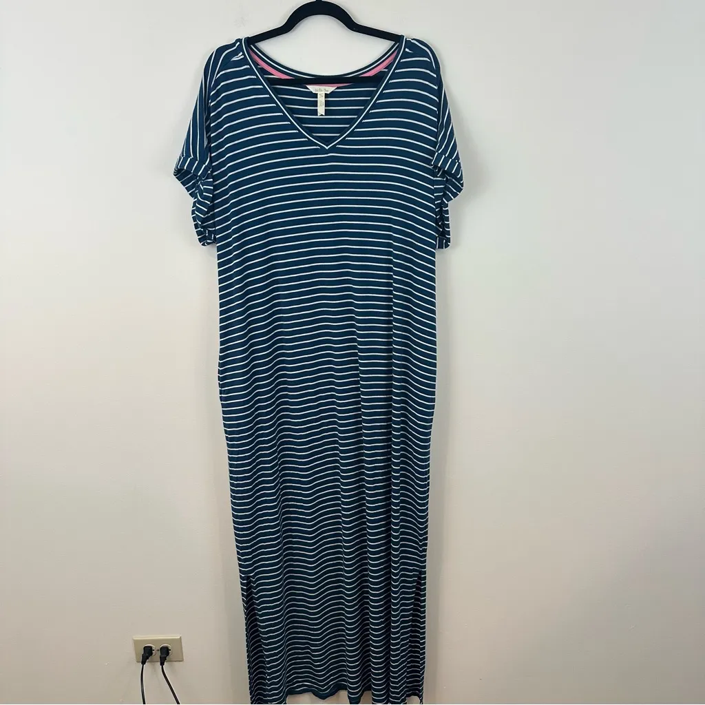 MATILDA JANE Set Sail Maxi Dress Teal Blue Green White Striped Pockets VNeck XL - Image 2