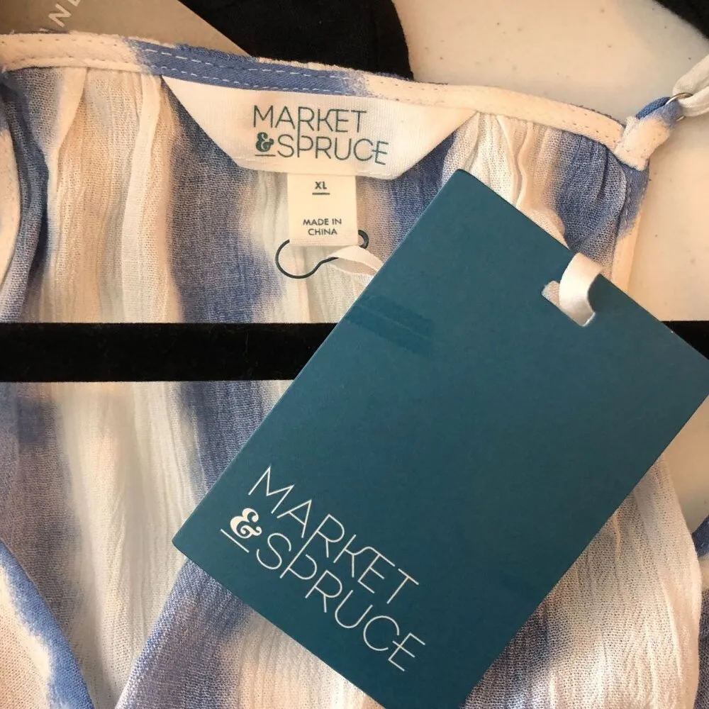 Market & Spruce Blue & White Striped Rayon Hi Lo Tank Top XL - Image 3