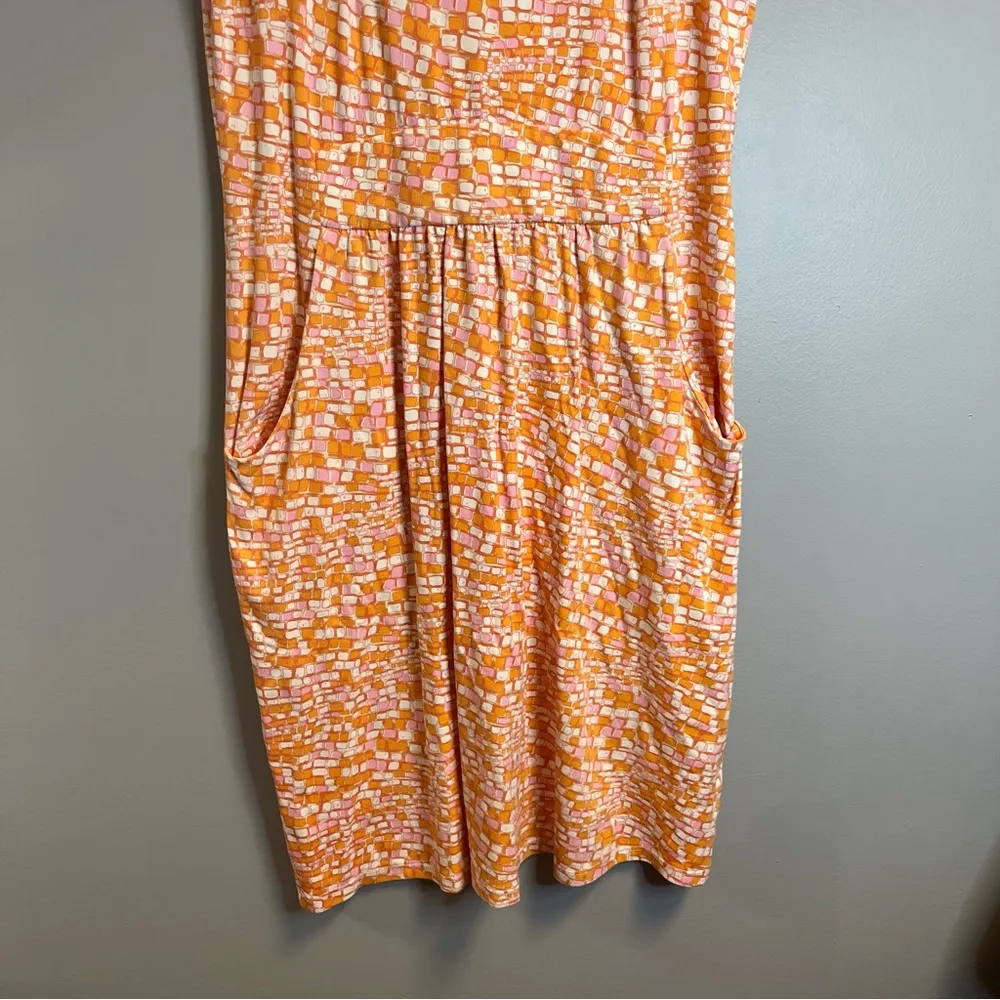 J. McLaughlin Dress Pink Orange Pattern Catalina Cloth Cap Sleeve Dress Sz S EUC - Image 6