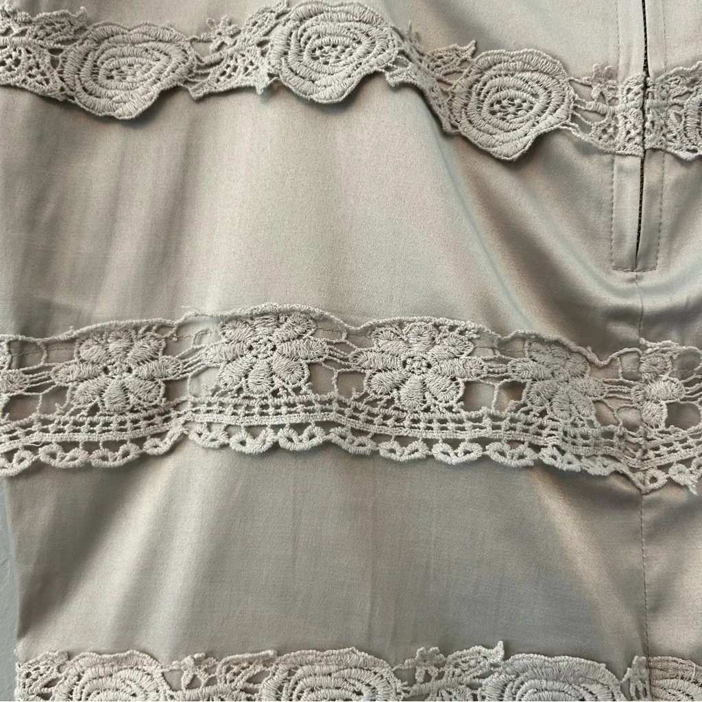 ⭐️Downeast basics silver satin pencil skirt with crochet lace size medium - Image 9