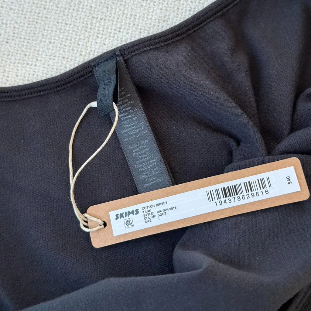 SKIMS  Cotton Jersey Tank in Soot, Size Large - Image 5